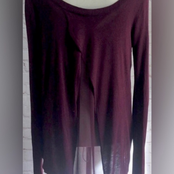 Express long sleeve crewneck sweater rear split panel w/sheer overlay L 🎊SALE - Picture 2 of 13